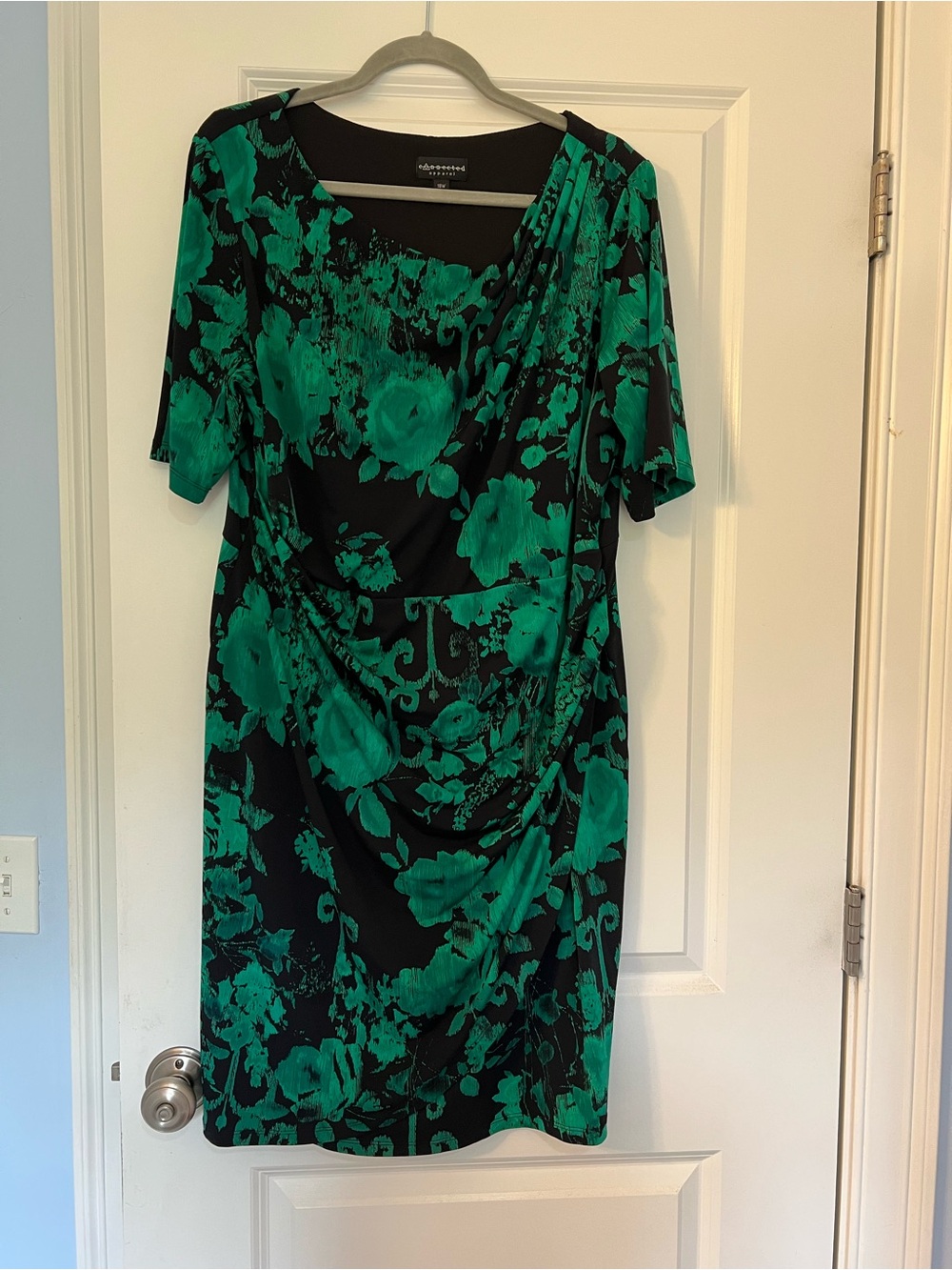 connected apparel Black and Green Floral Draped dress office or ceremony